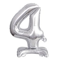 Folienballon - Zahl 4 Silber - Standupballons - XS - 38cm/Luft