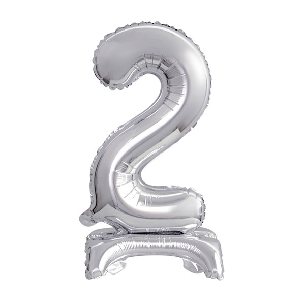 Folienballon - Zahl 2 Silber - Standupballons - XS - 38...