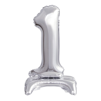 Folienballon - Zahl 1 Silber - Standupballons - XS - 38 cm / Luft
