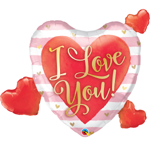 Folienballon - Figur Herz I love You Rosa Stripes - XXXL...