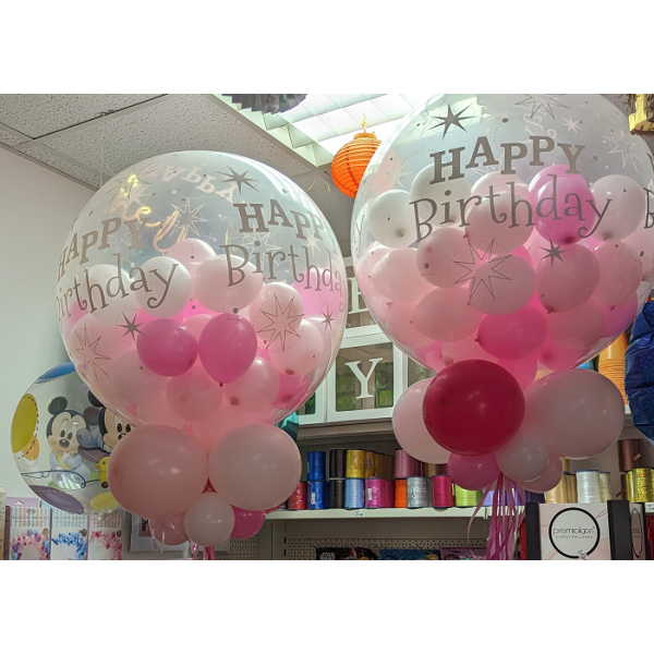 Explosionsballon Happy Birthday Konfetti Dots Transparent XXL