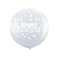 Explosionsballon Happy Birthday Konfetti Dots Transparent XXL