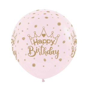 Motivballon Happy Birthday Crown Pastel Rosa - XL/Latex -...