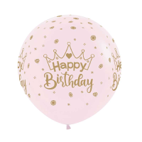 Latexballon - Motiv Happy Birthday Crown Pastel Rosa - XL / Latex - 60 cm / 0,06m³
