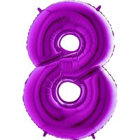 Folienballon - Zahl 8 Purple - XXXL - 102 cm / 0,09 m&sup3;
