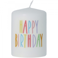 Stumpenkerze - Happy Birthday II Weiß Bunt - 8 x 6cm