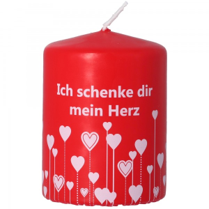 Stumpenkerze Rot Text weiß - Ich schenke Dir mein...