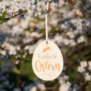 Anhänger - Fröhliche Ostern  Holz - 8 cm x 6 cm