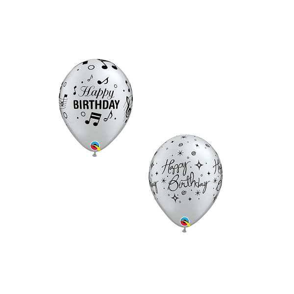 Latexballon Motiv Happy Birthday - Silber  - S/Latex - 28...