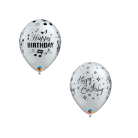 Latexballon - Motiv Happy Birthday - Silber  - S/Latex - 28 cm/0,02 m³