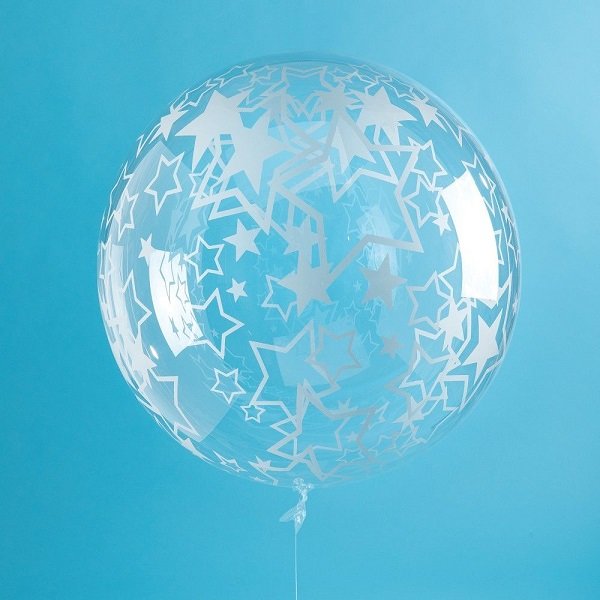Deco Crystal Clear Ballon - Motiv Sterne weiß -...