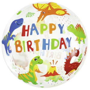 Single Crystal Clear Ballon - Motiv Dino Happy Birthday -...