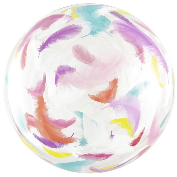 Single Crystal Clear Ballon - Motiv Bunte Federn - XL -...