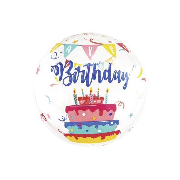 Single Crystal Clear Ballon - Motiv Torte Happy Birthday...