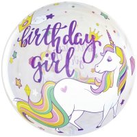 Single Crystal Clear Ballon - Motiv Einhorn Happy Birthday - XL - 61cm/0,07m³