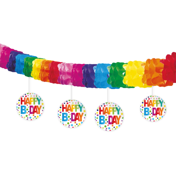 Girlande - Happy Birthday mit Anhänger  - 4 Meter
