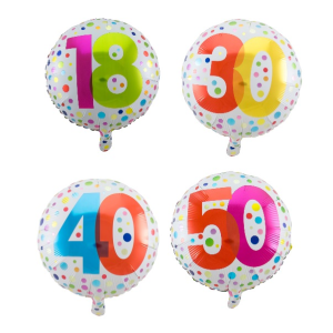 Folienballon - Motiv Zahl18 / 30 / 40 / 50 Rainbow Dots -...