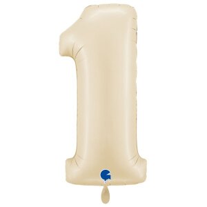 Folienballon - Zahl 1 Creme - XXXL - 102 cm / 0,09 m&sup3;