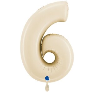 Folienballon - Zahl 6 Creme - XXXL - 102 cm / 0,09 m&sup3;