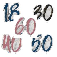 Folienballon - Motiv Zahl18 / 30 / 40 / 50 / 60 Marble Mate - XXL - 97 cm / 0,07 m³