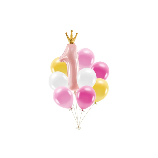 Latex-Luftballon-Set First Birtday Rosa (9)