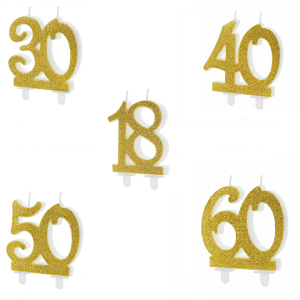 Zahlenkerze 18,30,40,50,60 Glittergold