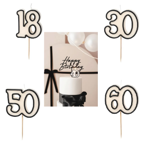Zahlenkerze 18,30,40,50,60 schwarz/weiß