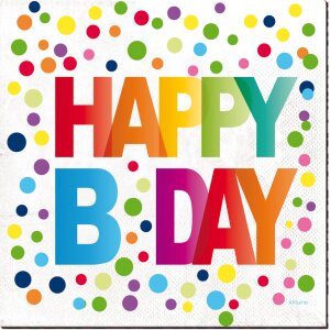 Servietten Happy Birthday mit bunten Punkten 33x33cm