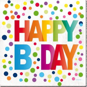 Servietten Happy Birthday mit bunten Punkten 33x33cm
