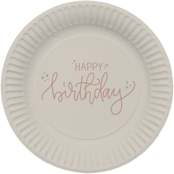 Pappteller - Happy Birthday Creme Rose - &Oslash; 23 cm, (8)