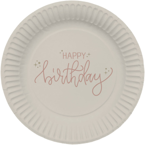 Pappteller - Happy Birthday Creme Rose - Ø 23 cm, (8)