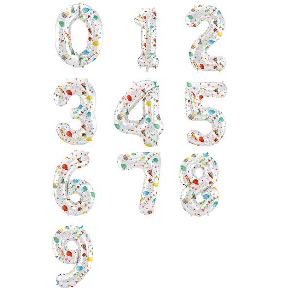 Folienballon - Zahl 0 - 9 Joyful Party - XXL - 86 cm / 0,07 m³