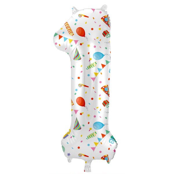 Folienballon - Zahl 1 Joyful Party - XXL - 86 cm / 0,07...