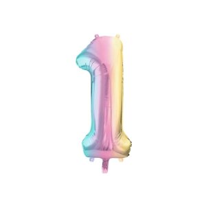 Folienballon - Zahl 1 Regenbogen pastell - XXL - 86 cm /...