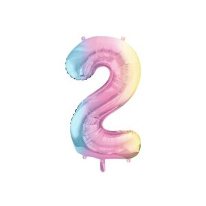 Folienballon - Zahl 2 Regenbogen pastell - XXL - 86 cm /...
