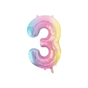 Folienballon - Zahl 3 Regenbogen pastell - XXL - 86 cm /...