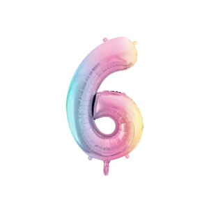 Folienballon - Zahl 6 Regenbogen pastell - XXL - 86 cm /...