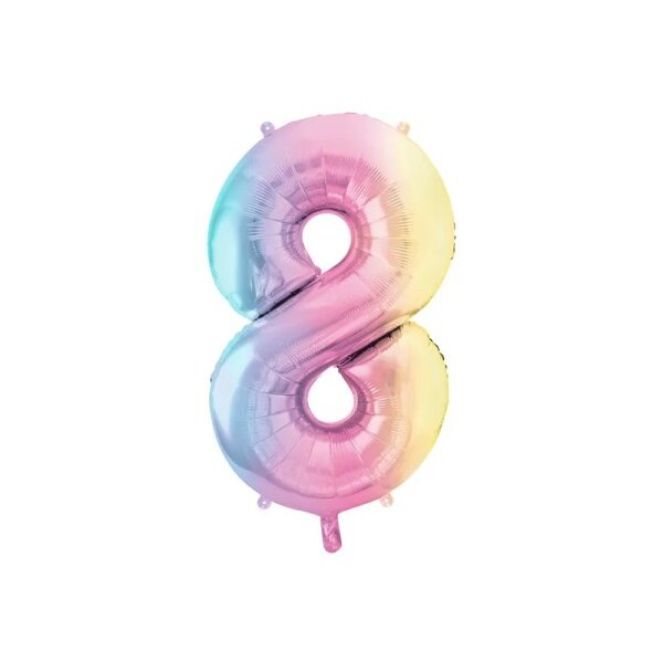 Folienballon - Zahl 8 Regenbogen pastell - XXL - 86 cm / 0,07 m³