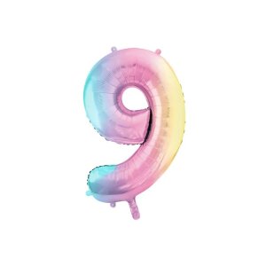 Folienballon - Zahl 9 Regenbogen pastell - XXL - 86 cm /...