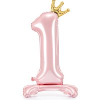 Folienballon - Zahl 1-3 Prinzessin / Rosa mit Standfuß - XL - 70 cm / Luft