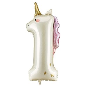 Folienballon - Zahl 1 Einhorn - XXXL - 102 cm / 0,09 m&sup3;