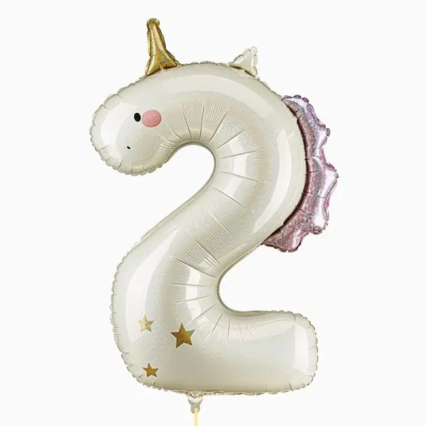 Folienballon - Zahl 2 Einhorn - XXXL - 102 cm / 0,09 m&sup3;