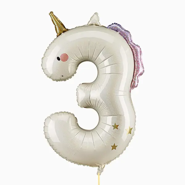 Folienballon - Zahl 3 Einhorn - XXXL - 102 cm / 0,09 m&sup3;
