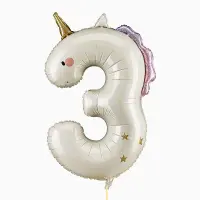 Folienballon - Zahl 3 Einhorn - XXXL - 102 cm / 0,09 m&sup3;