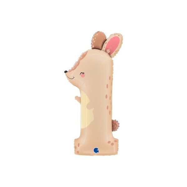 Folienballon - Zahl 1 The Puppyloons Hase - XXXL - 102 cm / 0,09 m&sup3;