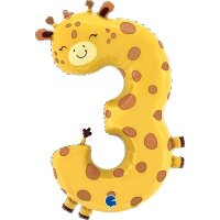 Folienballon - Zahl 3 The Puppyloons Giraffe - XXXL - 102 cm / 0,09 m&sup3;