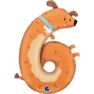 Folienballon - Zahl 6 The Puppyloons Hund - XXXL - 102 cm...