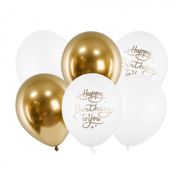 Ballonstrauß - Happy Birthday to you (gold/weiß)